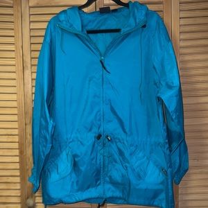 Woolrich Large Teal Wind Breaker Drawstring with Hoodie
